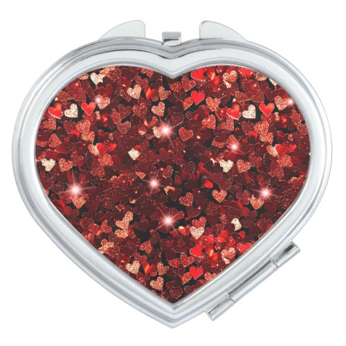 Red Gold Glitter Hearts Compact Mirror