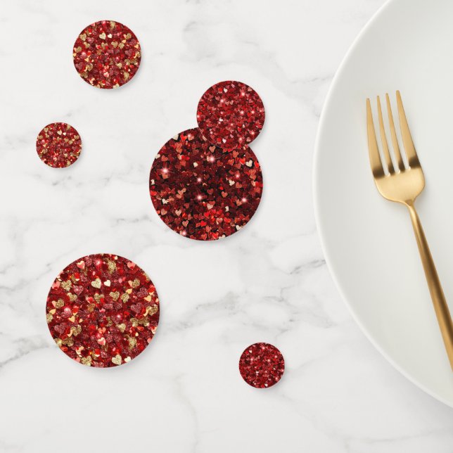Red Gold Glitter Hearts Confetti (Group)