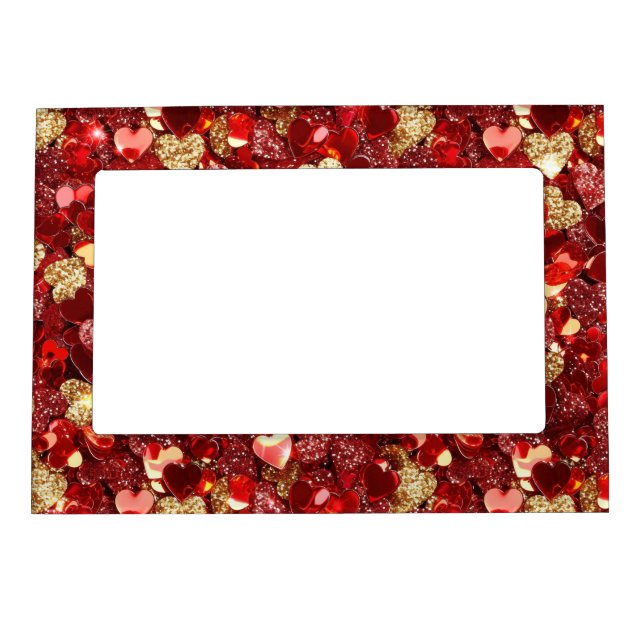 Red Gold Glitter Hearts Magnetic Frame (Front)