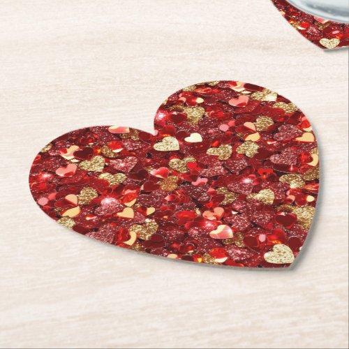 Red Gold Glitter Hearts Paper Coaster