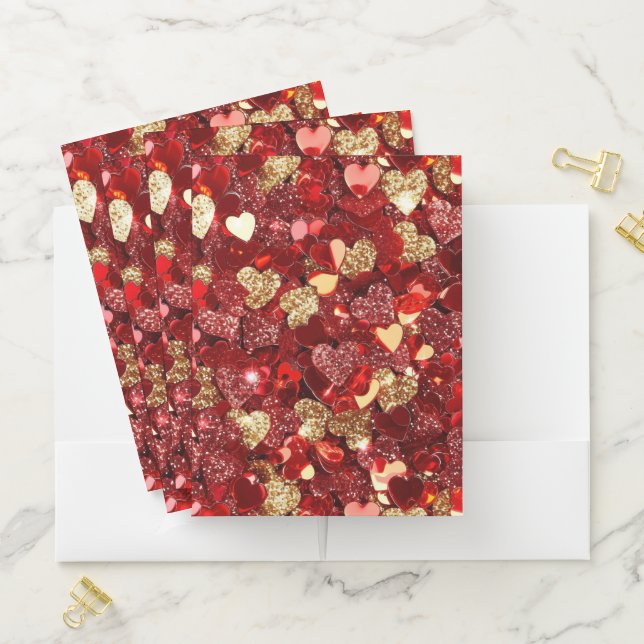 Red Gold Glitter Hearts Pocket Folder (In Situ)