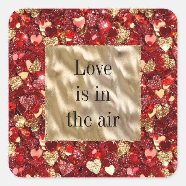 Red Gold Glitter Hearts Square Sticker (Front)