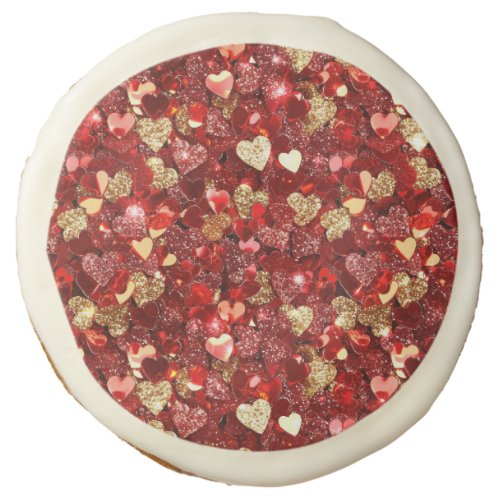 Red Gold Glitter Hearts Sugar Cookie