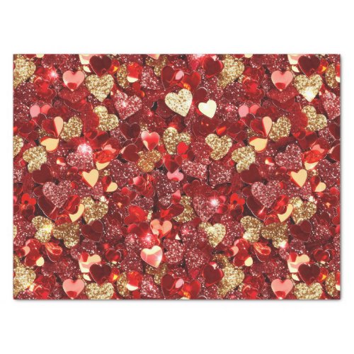 Red Gold Glitter Hearts Tissue Paper