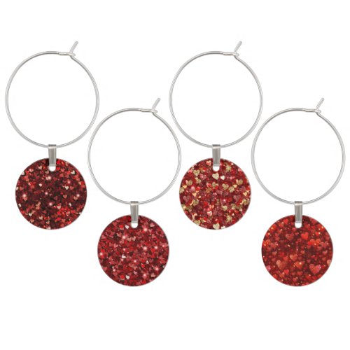 Red Gold Glitter Hearts Wine Charm