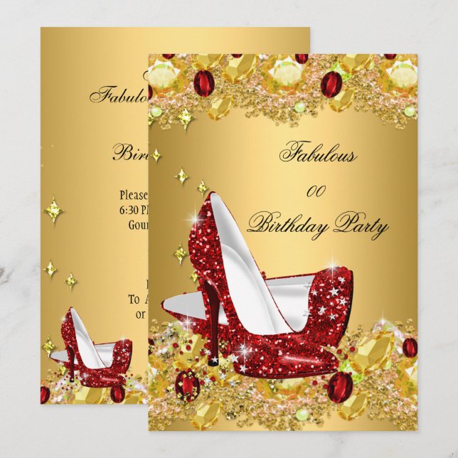 Red Gold Glitter High Heels Fabulous Party Invitation (Front/Back)