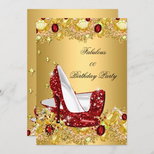 Red Gold Glitter High Heels Fabulous Party Invitation