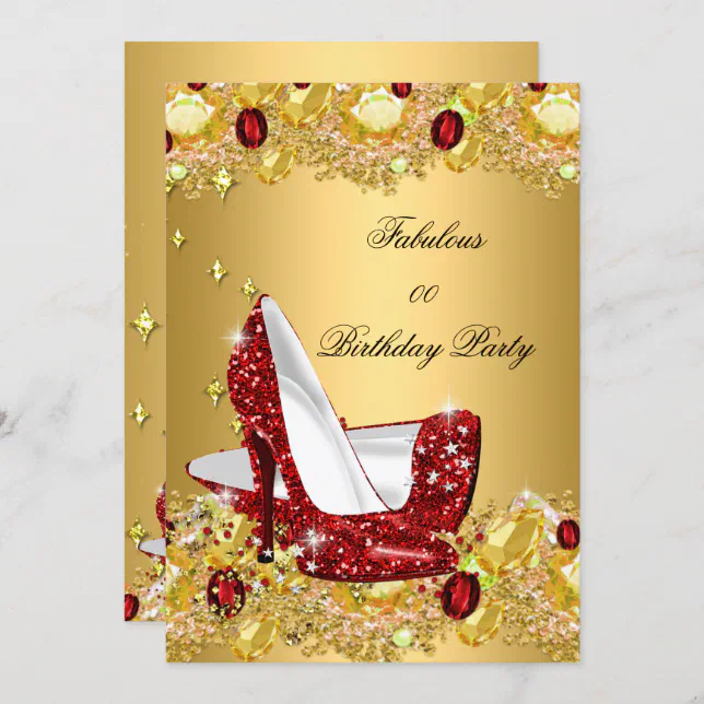 Red Gold Glitter High Heels Fabulous Party Invitation Zazzle