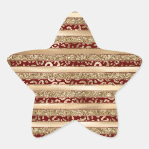 Red Gold Glitter Leopard Print Stripes Star Sticker