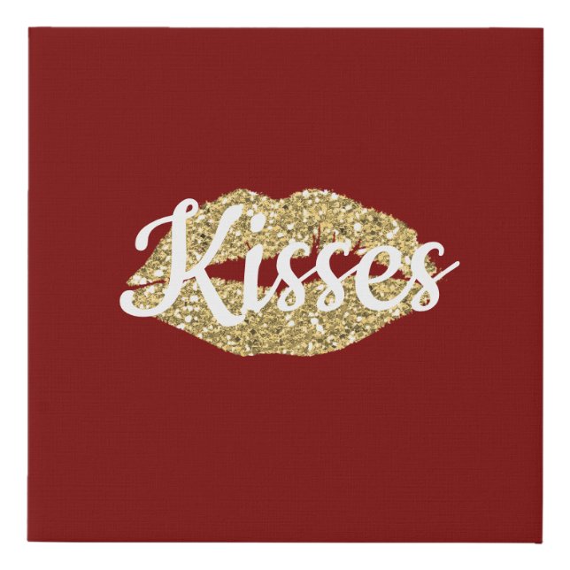 Red Gold Glitter Lips Flirty Kiss Faux Canvas Print (Front)
