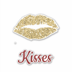 Red Gold Glitter Lips Flirty Kiss Sticker