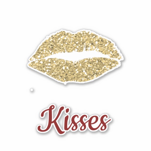 Red Gold Glitter Lips Flirty Kiss Sticker (Front)