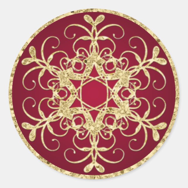 Red, Gold Glitter LOOK Snowflake Wedding Sticker (Front)