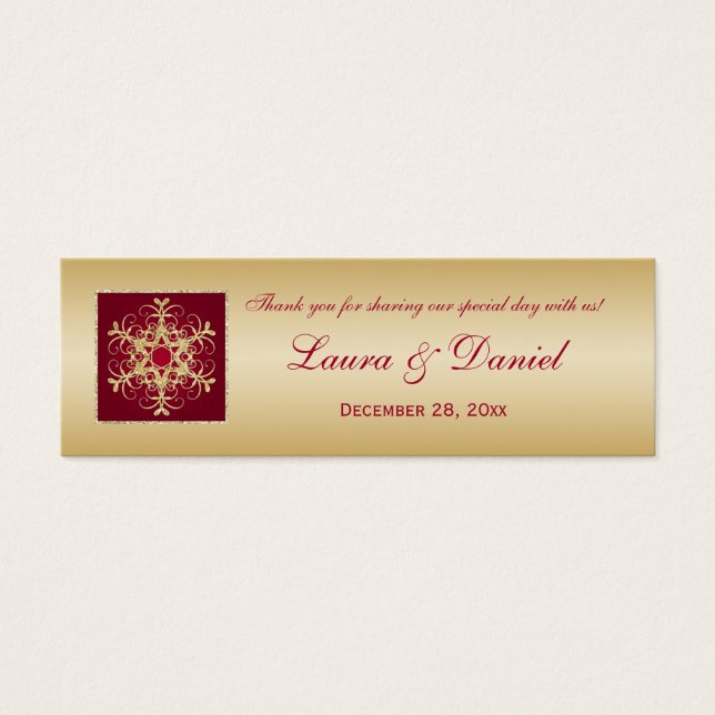 Red Gold Glitter LOOK Snowflakes Wedding Favor Tag (Front)