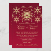 Red, Gold Glitter LOOK Snowflakes Wedding Invite (Front/Back)
