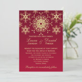 Red, Gold Glitter LOOK Snowflakes Wedding Invite (Standing Front)