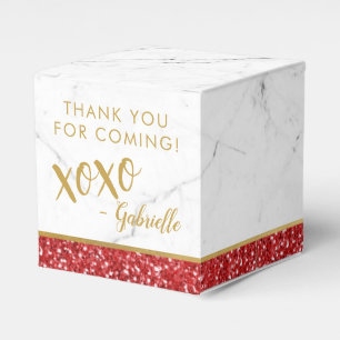 Red Gold Glitter Marble xoxo Birthday Favor Boxes