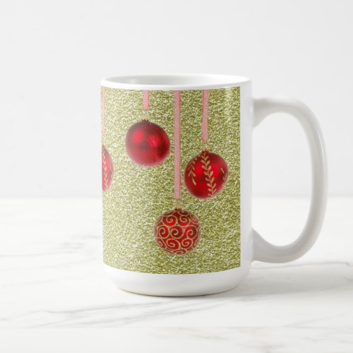 Red Gold Glitter Merry Christmas Baubles Mug