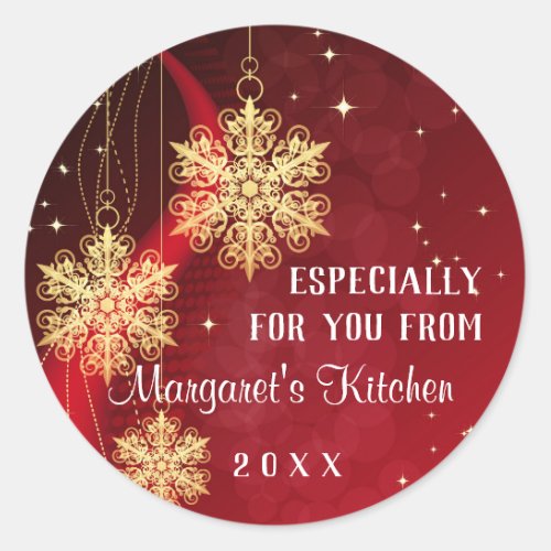 Red Gold Glitter Ornament Custom Christmas Holiday Classic Round Sticker