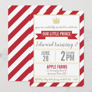 Red Gold Glitter Prince Birthday Invitation