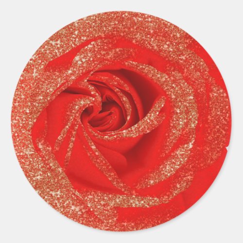 Red Gold Glitter Rose White Wood Shabby Chic Classic Round Sticker