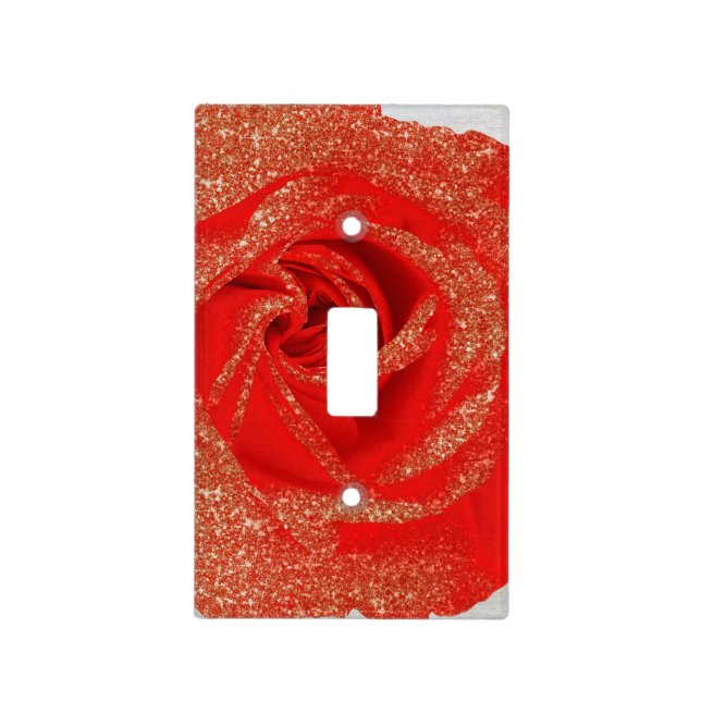 Red Gold Glitter Rose White Wood Shabby Chic Light Switch Cover (Front)