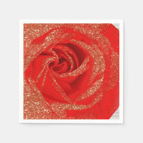 Red Gold Glitter Rose White Wood Shabby Chic Napkins