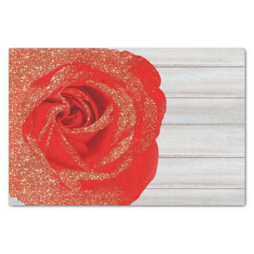 Red Gold Glitter Rose White Wood Shabby Chic Tissue Paper