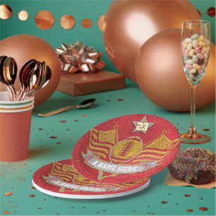 Red & Gold Glitter School Football Team Sports Paper Plates