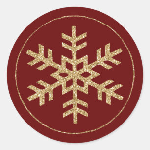 Red Gold Glitter Snowflake Classic Round Sticker