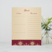 Red, Gold Glitter Snowflakes Guest Book Paper (Standing Front)