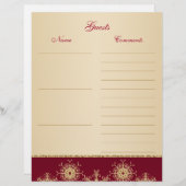 Red, Gold Glitter Snowflakes Guest Book Paper (Front/Back)
