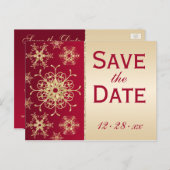Red Gold Glitter Snowflakes Save the Date Postcard (Front/Back)