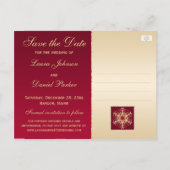Red Gold Glitter Snowflakes Save the Date Postcard (Back)