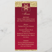 Red, Gold Glitter Snowflakes Wedding Menu Card (Back)