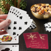 Red. Gold Glitter Snowflakes Wedding Playing Cards (In Situ)