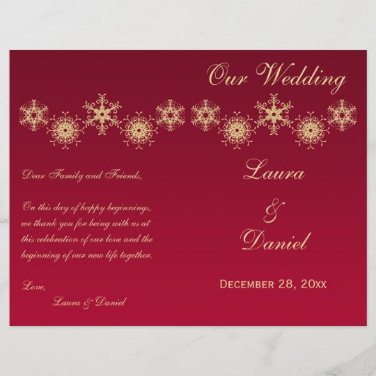 Red Gold Glitter Snowflakes Wedding Program Zazzle Red Gold Glitter Snowflakes Wedding Program
