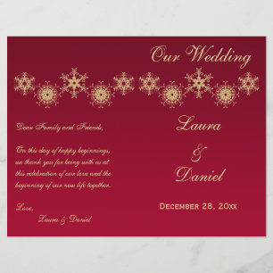 Red, Gold Glitter Snowflakes Wedding Program