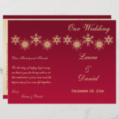 Red, Gold Glitter Snowflakes Wedding Program (Front/Back)
