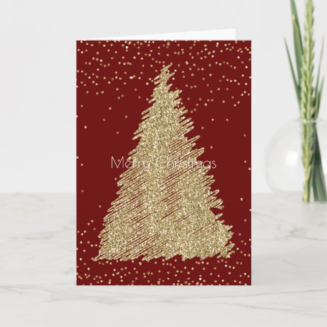 Red Gold Glitter Sparkle Christmas Tree    Card (Front)
