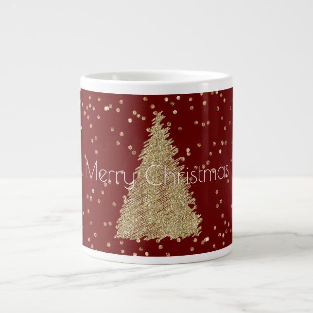 Red Gold Glitter Sparkle Christmas Tree    Giant Coffee Mug (Front)