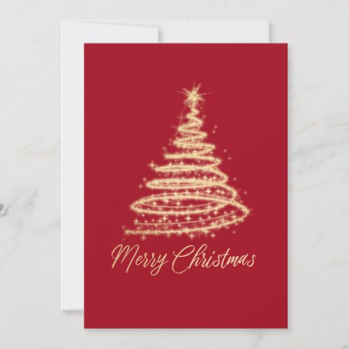 Red Gold Glitter Sparkle Christmas Tree  Holiday Card