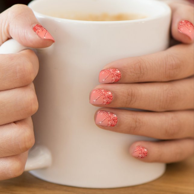 Red Gold Glitter Sparkle Drips Minx Nail Art (Insitu - Mug)
