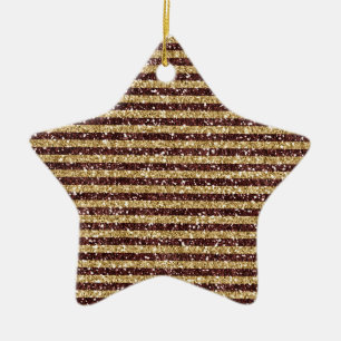 Red Gold Glitter Sparkle Stripes     Ceramic Ornament