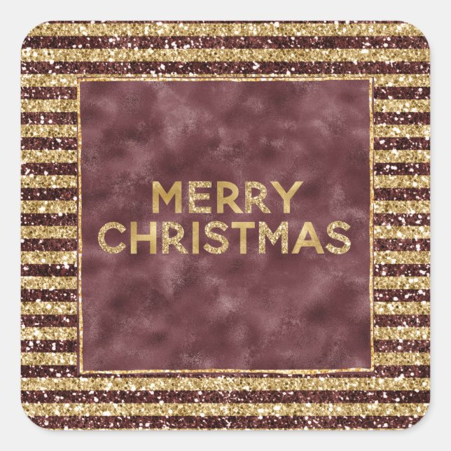 Red Gold Glitter Sparkle Stripes Christmas    Square Sticker (Front)