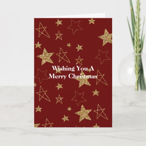 Red Gold Glitter Stars Christmas Card