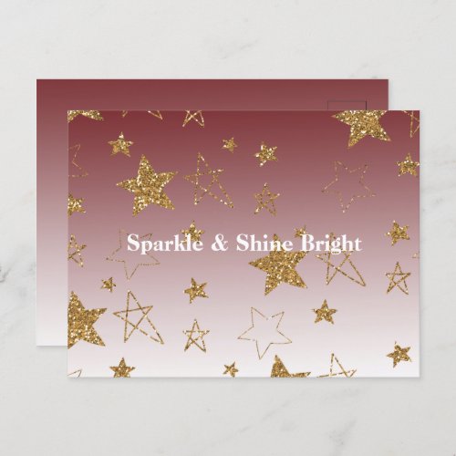 Red Gold Glitter Stars Christmas Postcard