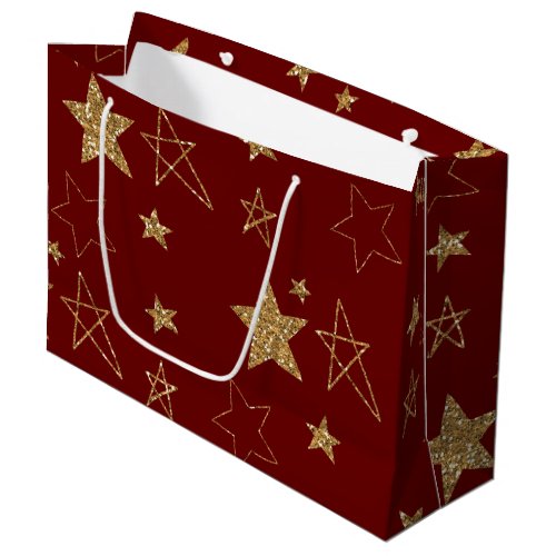 Red Gold Glitter Stars Large Gift Bag