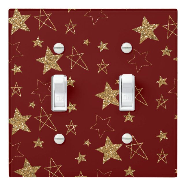Red Gold Glitter Stars Light Switch Cover (In Situ)