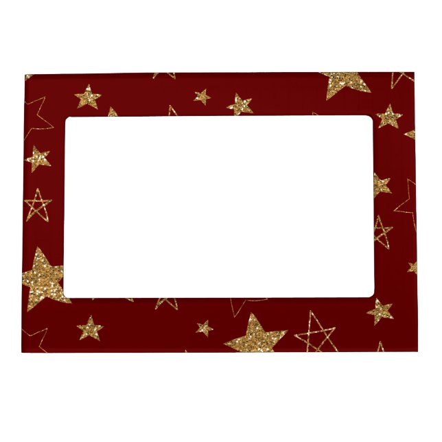 Red Gold Glitter Stars Magnetic Frame (Front)